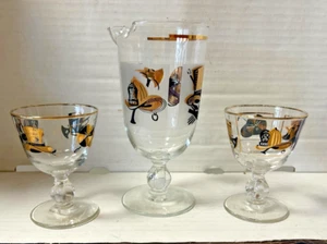 Vintage Libbey 1970's Martini Cocktail Pitcher & Stemmed Glasses, Firemen Hat - Picture 1 of 16