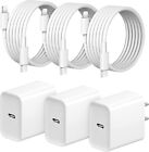 3Pack 20W USB C Fast Wall Charger with 3FT Charging Cable For iPhone 14/13/12/11