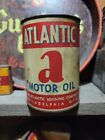 Vintage Antique Atlantic Metal Motor Oil Can Quart Gas Station Garage