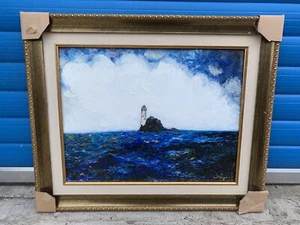 Original Ölgemälde auf Leinwand - 29” x 24” gerahmt - Leuchtturm im Meer - Bild 1 von 12