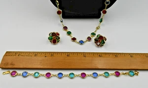 Swarovski(?) Multicolor Crystal Bezel Necklace Set - Picture 1 of 8