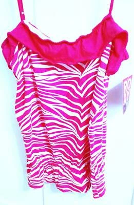 Roxy Girl's Ruffled Top Size XL  16 NEW Pink White Tank Top - Image 1 of 2