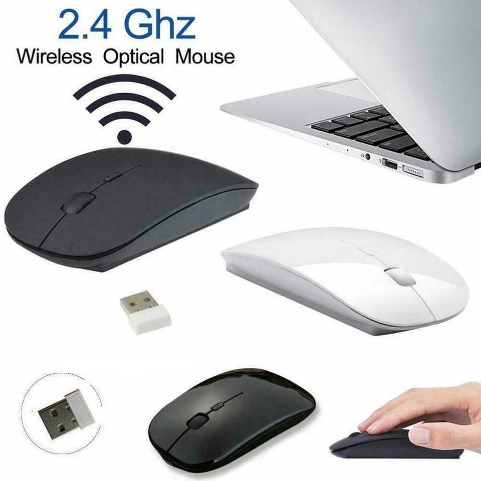 Ultra Thin 2.4G Optical Wireless Mouse USB Receiver Mouse Air Mouses Lot T8 - Image 1 of 4