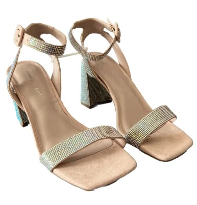 Madden Girl Tacones Bloque Zapatos Mujer 9 Glitz Winnii Estrás Sandalias Rubor Nuevo Foto 1 de 4