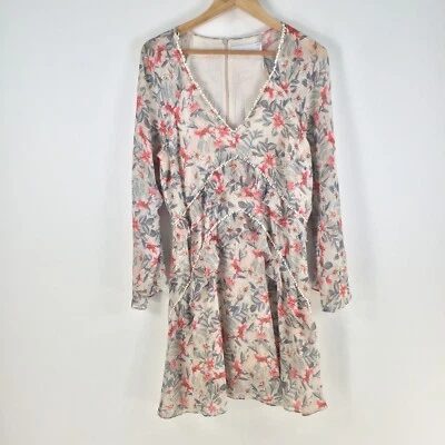 Vestido Wish Mujer 14 Mini Beige Floral Fit Acampanado Manga Larga Cuello en V 102961 Foto 1 de 4