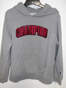 Champion Hoodie Sweatshirt Sz Youth Boys L Pullover Logo Gray Fleece EUC - Picture 1 of 6