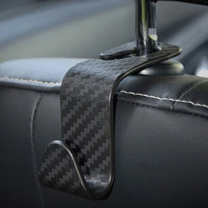 2x Black Carbon Fiber Auto Back Seat Headrest Hooks Storage Hook Car Accessories - Picture 1 of 12