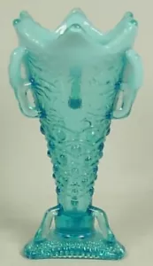 JEFFERSON GLASS AURORA BOREALIS BLUE OPALESCENT VASE WITH HANDLES - Picture 1 of 5