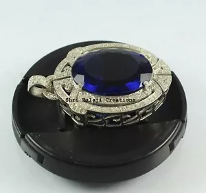 Ciondolo diamante taglio rosa naturale quarzo blu argento 925 diamante gioielli - Foto 1 di 4