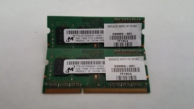 Micron 4GB(2X2GB) PC3-10600 DDR3-1333MHz non-ECC Unbuffered CL9 204-Pin So-Dimm - Image 1 of 2