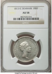 Denmark 1813-IC Rigsbankdaler NGC AU58 scarce - Picture 1 of 2