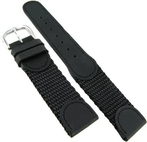 16mm MS866 Black Hadley-Roma Mens Leather & Nylon Army Watch Band Strap Military - Picture 1 of 3