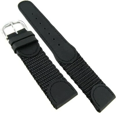 16mm MS866 Black Hadley-Roma Mens Leather & Nylon Army Watch Band Strap Military - Image 1 of 3