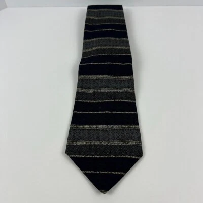 J. Ferrar Horizontal Striped Blue Gray Silk Pointed Classic Necktie Tie - Image 1 of 4