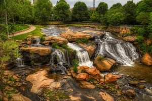 Greenville SC Reedy River Leinwand, Greenville Leinwand, Reedy River Wandbild, Gree - Bild 1 von 6
