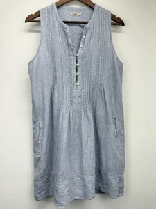Faherty size Medium Women’s Blue White Striped Linen Button Front Isha Dress - Picture 1 of 8