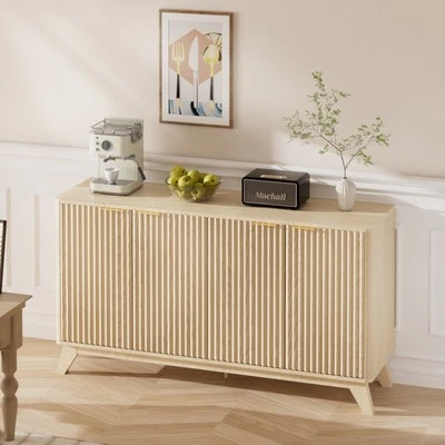 Fluted Sideboard Buffet Cabinet Hutch Cupboard W/ Doors for Dining  Natural Oak - Image 1 of 4