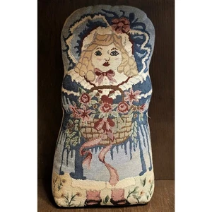 Tapiz niña vintage de 15" de alto con cesta Dootstop pesado - Imagen 1 de 5