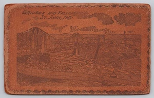 St John New Brunswick Bridges And Falls Scenic River View Leather Postcard - Picture 1 of 2