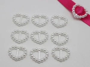 200 Pure White Pearl Heart Buckle Invitation Ribbon Slider 17X14mm For Wedding - Picture 1 of 6