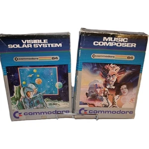 2 jeux Commodore 64 compositeur de musique et système solaire visible boîte non testée abîmée - Photo 1/23