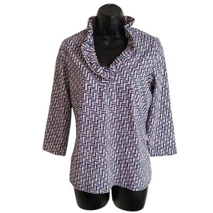 Top de mujer J. McLaughlin Durhamn con volantes cuello estampado manga 3/4 talla M - Imagen 1 de 9