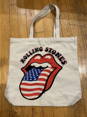 Rolling Stones America Concert Canvas Tote • Mouth Lips Flag Tongue • Beige - Image 1 of 3