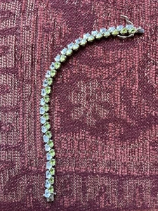 Blue Topaz And Peridot Silver 925 Tennis Bracelet Double Strand - Picture 1 of 8