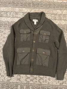 Cardigan Deluth Trading Co uomo L cotone/lana con bottoni verde militare - Foto 1 di 8