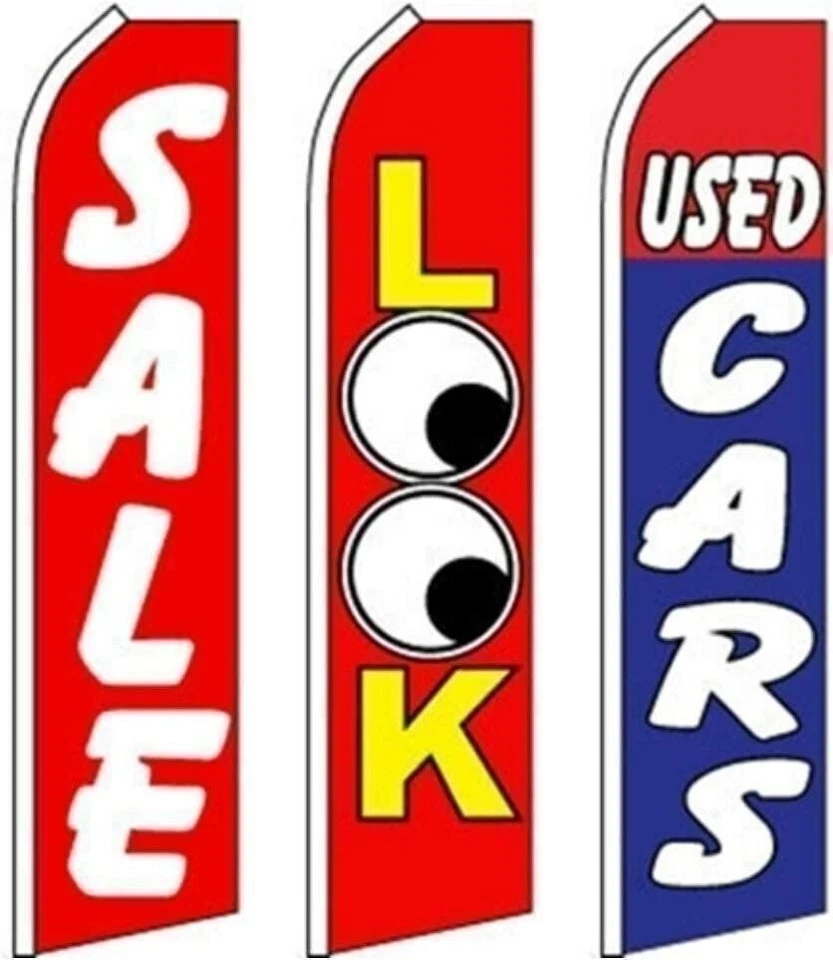 Car Auto Dealer Swooper Flutter Feather Flags 3 pack-SALE-LOOK- Used Cars- - Image 1 of 1