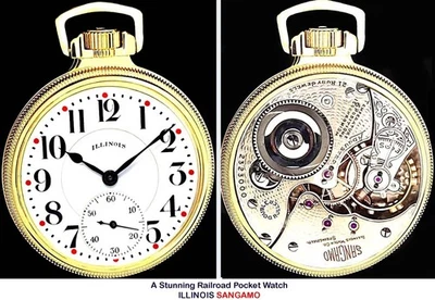 ILLINOIS Sangamo Special 21 Jewels 16 Size Gold Plated Railroad Pocket Watch - Image 1 of 4