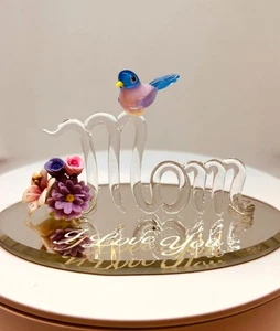 Mom I Love You Glass Figurine Hummingbird with Flowers Handcrafted Gift - Picture 1 of 9