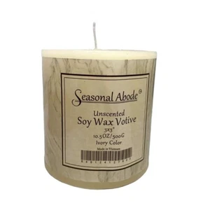 SEASONAL ABODE Ivory Short PILLAR Votive Unscented Soy Wax 3" Candle NEW - Picture 1 of 3