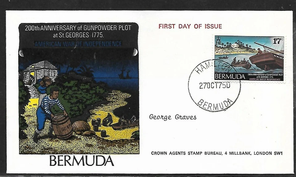 BERMUDAS 1975 FDC SIMPATIZANTES REMANDO HACIA REVISTA BICENTENARIO AMERICANO  Foto 1 de 1