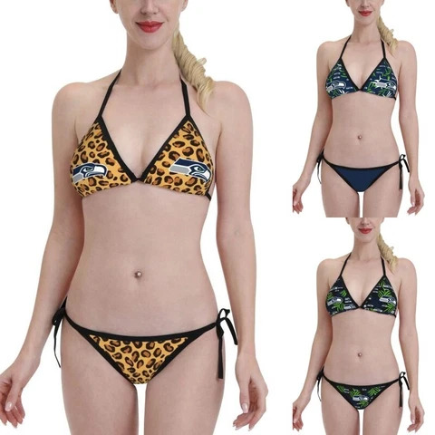 2PCS Seattle Seahawks Women's Bikini Lace Up String Bathing Suits Swimsuits Cover