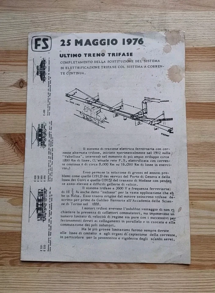 25 maggio 1976 ultimo treno trifase Ferrovie Dello Stato - Immagine 1 di 1