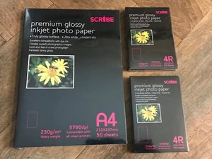 lot travaux papier photo jet d'encre brillant premium Scribe A4 x 50 et 4Rx100 neuf - Photo 1/5