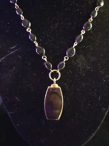 Vintage Liz Claiborne Gold Tone Black Glass Bead Link Pendant Fashion Necklace - Picture 1 of 7