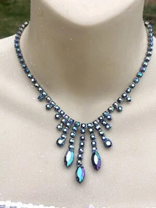 Collar De Colección Juliana Pavo Real Azul Verde Aurora Boreal Vidrio Sandía Estrás - Imagen 1 de 11