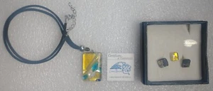 Vintage Vetro di Murano Rectangle Art Glass Pendant Necklace & (Earrings Repair) - Imagen 1 de 14