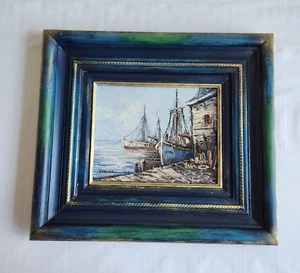 Original Oil Painting of Boats at Dock by F. Lorence - 8x10 Framed Art - Picture 1 of 16