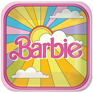 RETRO BARBIE SMALL SQUARE PAPER PLATES (8) Happy Birthday Glam Pink Dessert - Picture 1 of 1