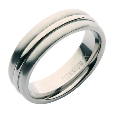 7mm Titanium Grooved Engagement Wedding Ring Band Matt and Polished *SALE* - Image 1 of 2
