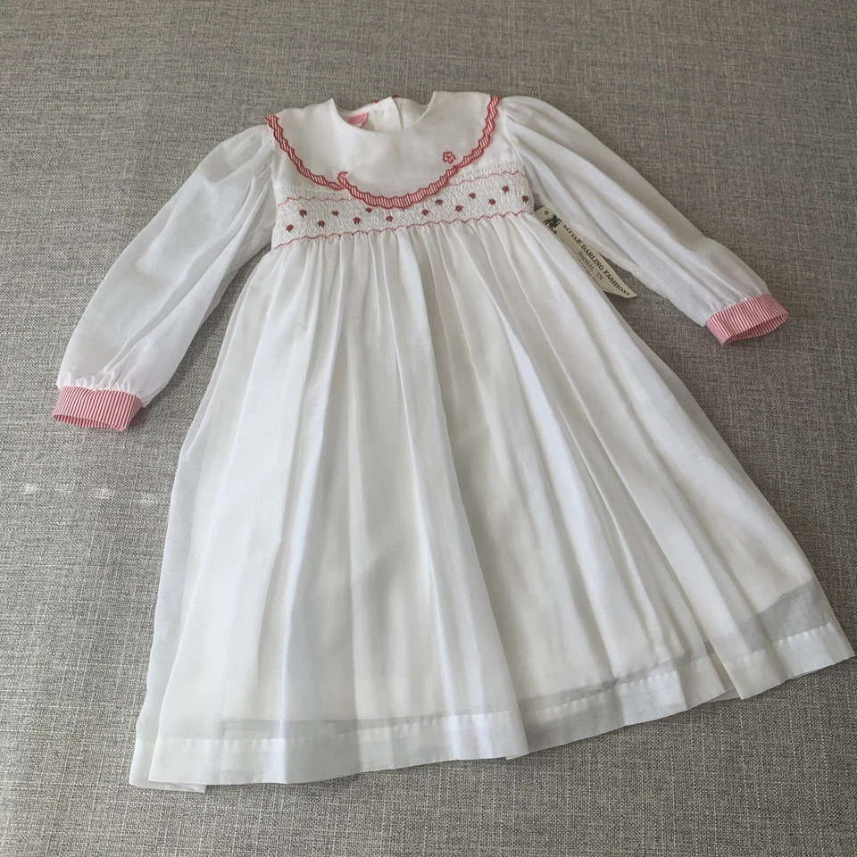 Vestido Vintage Will’Beth Calado Niñas Talla 4T Reliquia Blanco Rojo *NUEVO CON ETIQUETAS EE. UU. Años 90 Foto 1 de 4