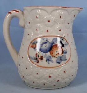 Art Pottery Pitcher Blue Persimmon Flowers Made in Japan Circa 1940s - Picture 1 of 5