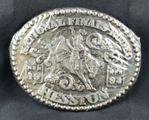 1984 Hesston National Finals Rodeo Oval Belt Buckle Cowboy Horse Fellows NOS - Picture 1 of 6