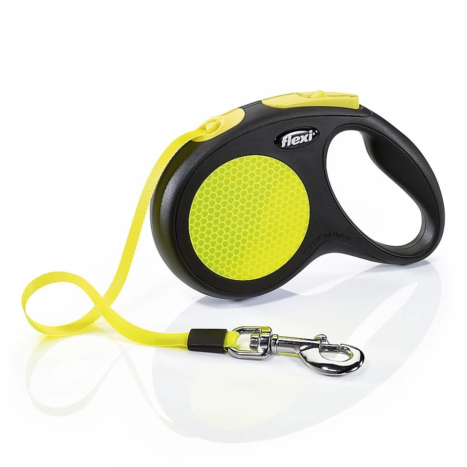 Flexi Neon Reflect Yellow Retractable Tape Dog Leash Medium 55lbs Max 16 Foot