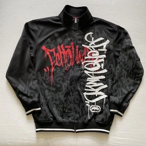 Vintage Ecko Unltd Track Jacket Mens Medium Black Zip AOP Graffiti Embroidered - Picture 1 of 11