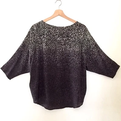 Joie Womens Relaxed Black White Ombre Animal Print Oversized Silk Top Size Small - Image 1 of 4