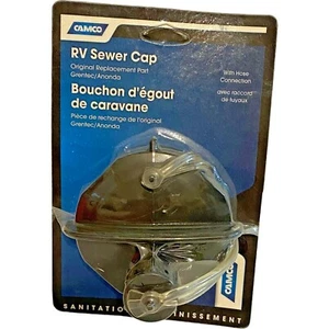 RV Sewer Cap Camco 39463 Sewer Cap W/hose Connection Sanitation Original Camper - Foto 1 di 9